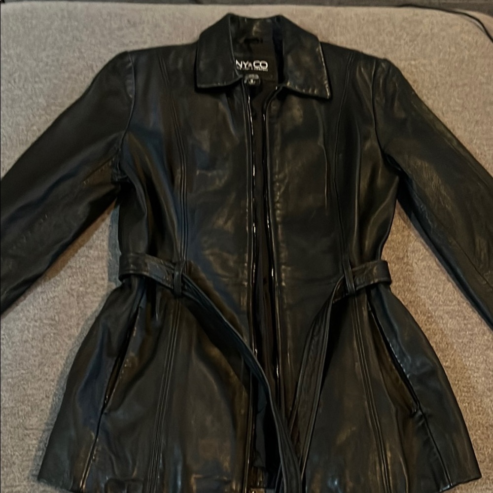 New York & Company Trench Style Black Leather Jacket